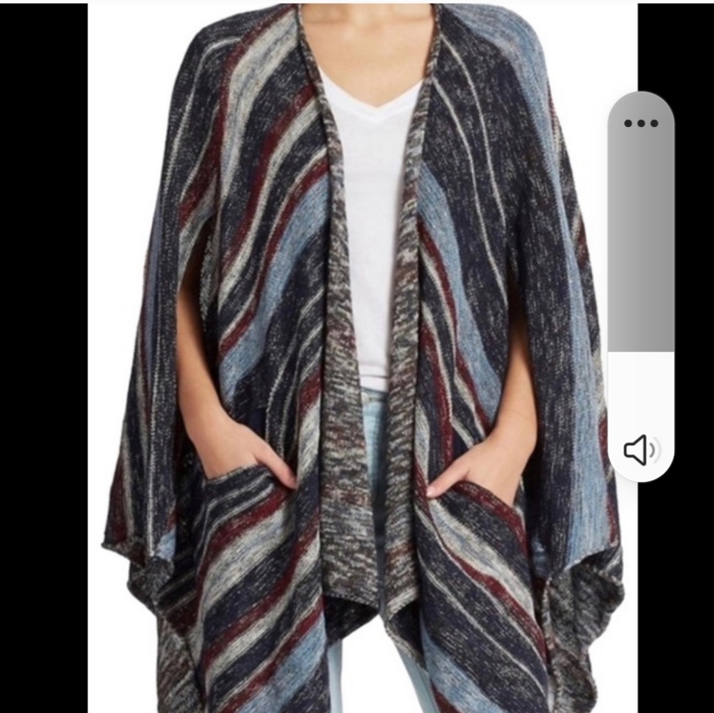 Free People Big Trail Open Cardigan Poncho Shawl Pockets Linen Blend LIKE NEW - Picture 3 of 12